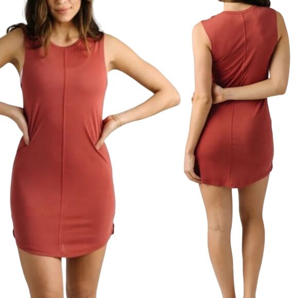 Zyia Tybee Island Mini Tank Dress Sleeveless Modal Tunic Faded Brick Womens L - Picture 1 of 7